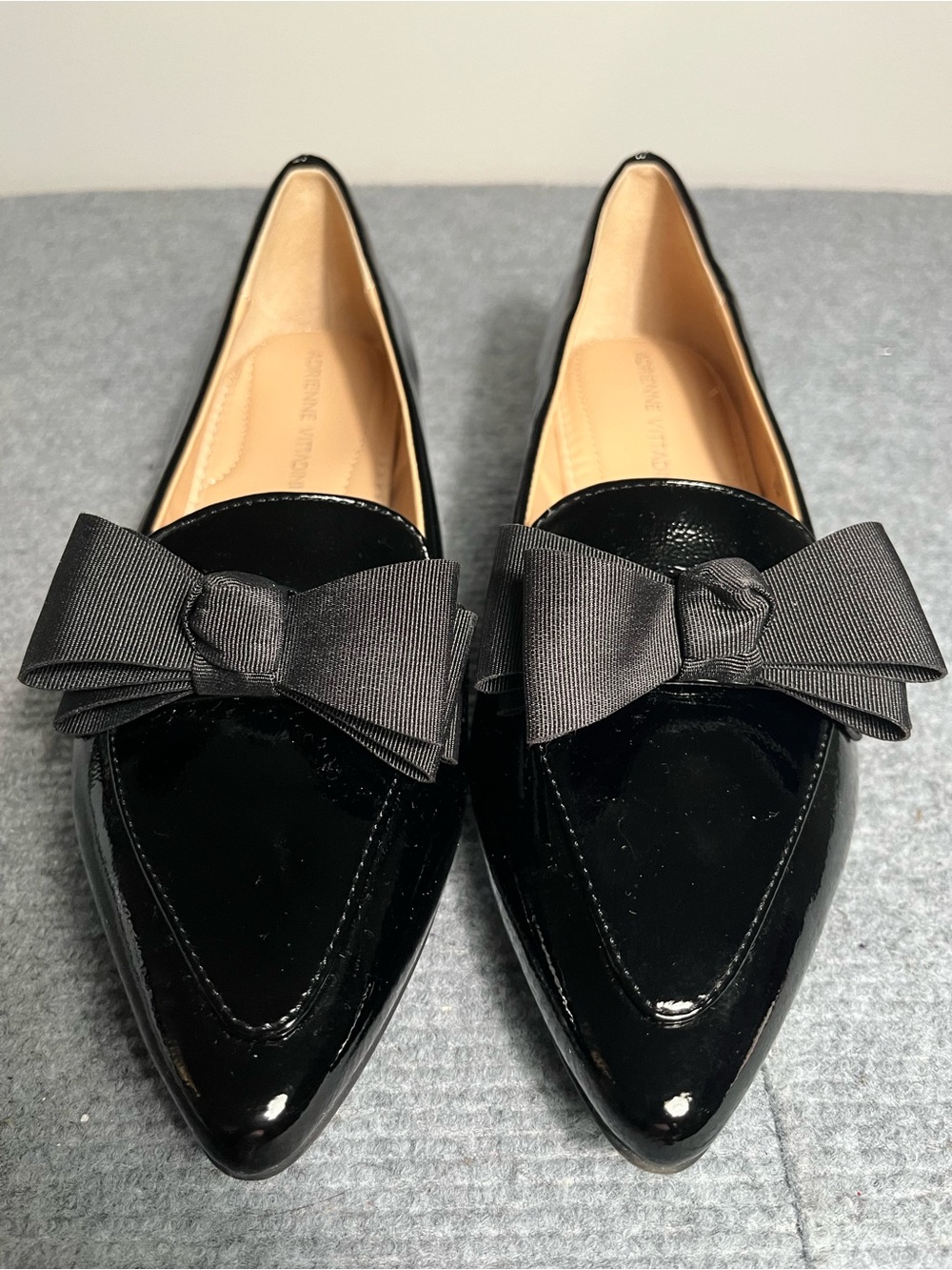 Adrienne Vittadini Black Patent Pointed-Toe Bow Loafers - Women